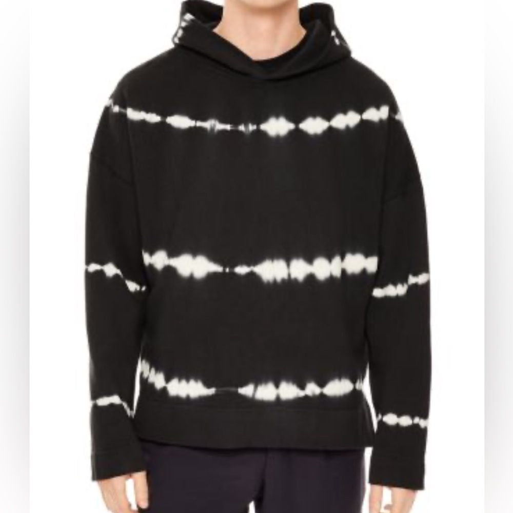 SANDRO Paris EAC Tie-Dye Hoodie Sweatshirt in Black and Cream Cotton L/XL